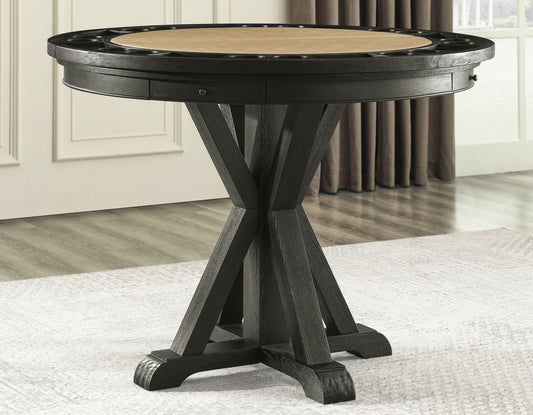 Rylie 48-inch Round Counter Dining Table with 4 Drawers and Game Top, Black Finish
