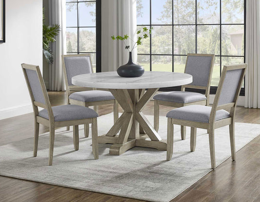 Carena 5-Piece 52-inch Round White Marble Dining Set
(Table & 4 Side Chairs)