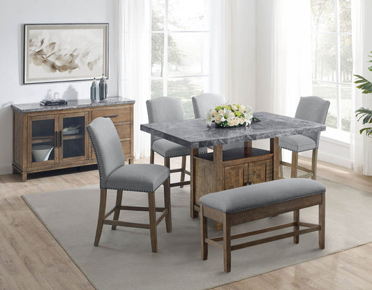 Grayson 6-Piece Marble Top Counter Storage Dining Set