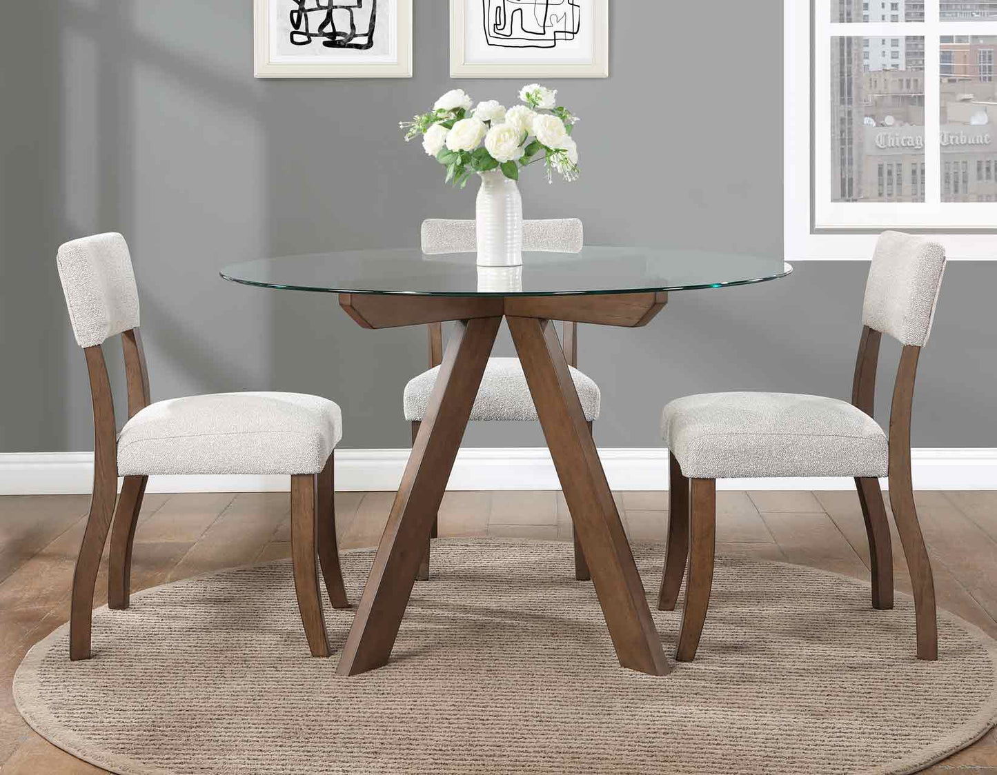 Wade 48-inch Glass Top 5-Piece Dining Set
(Table & 4 Side Chairs)