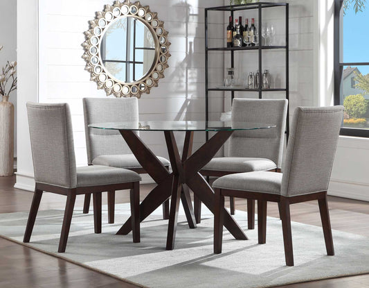 Amalie 5-Piece 48-inch Round Camel Dining Set
(Table & 4 Side Chairs)