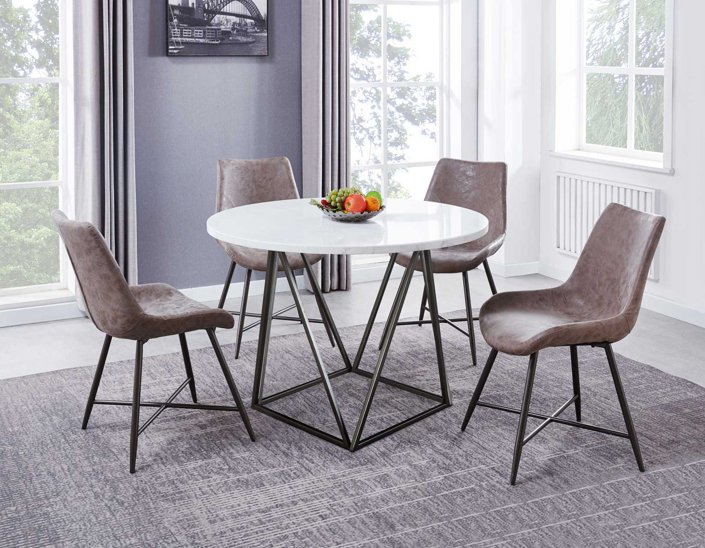 Ramona White Marble Top 44 inch Round Dining Table